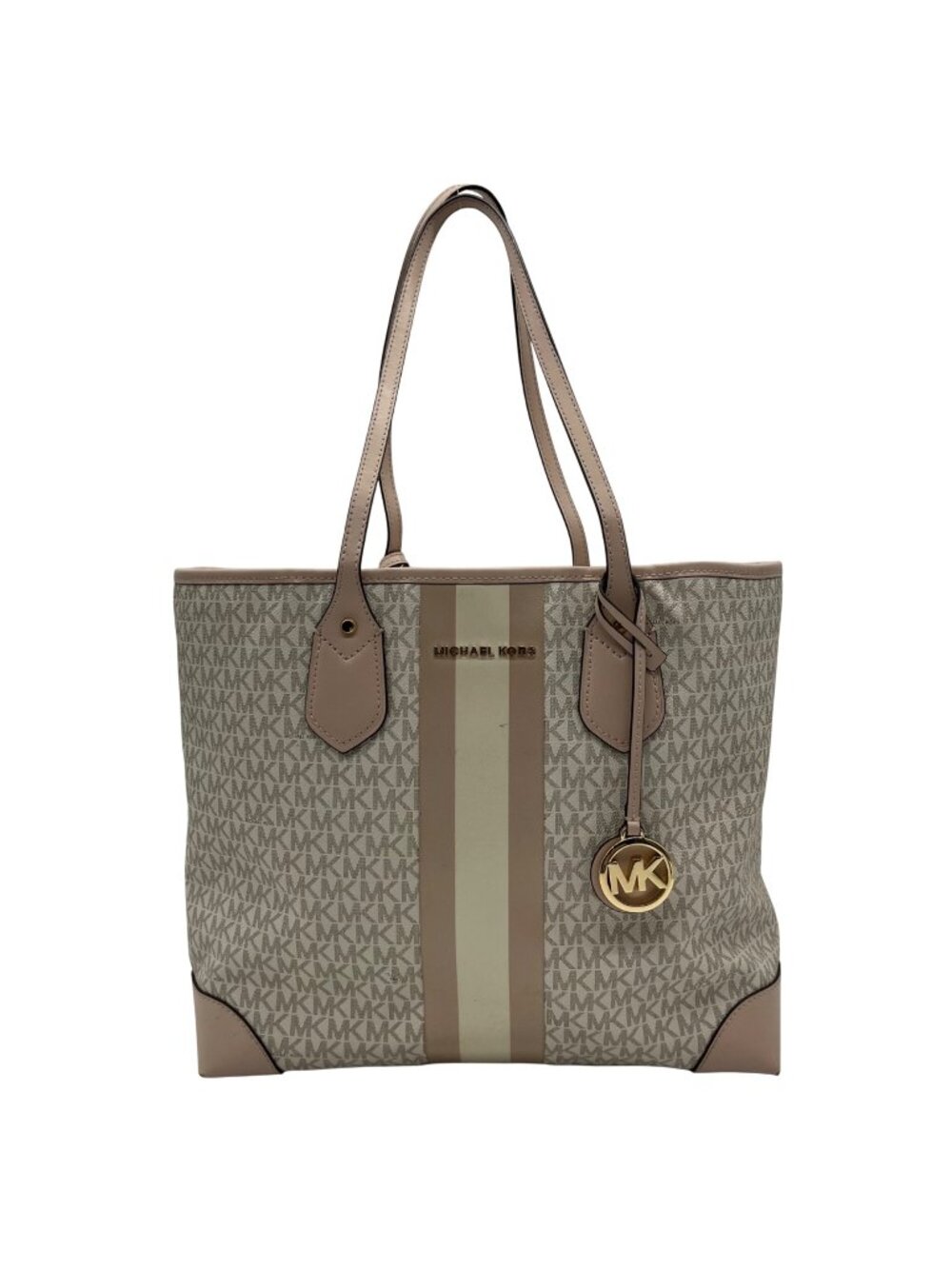 Michael Kors Vanilla & Soft Pink Signature  Pebbled Leather Eva Large Stripped T